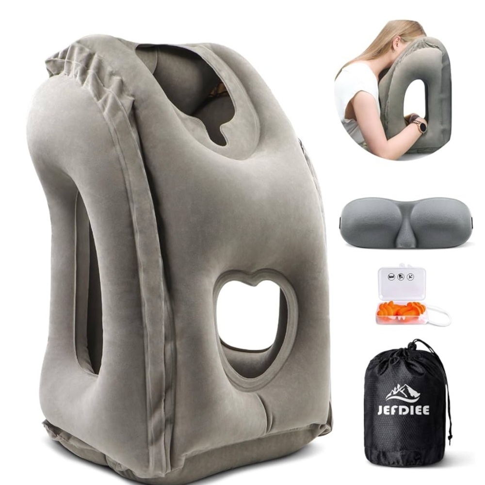 Gray Inflatable Travel Pillow